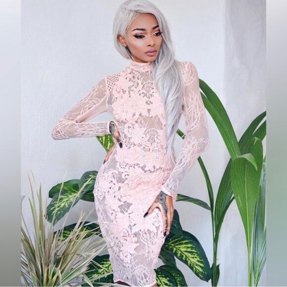 House of CB Dusty Rose Pink Crochet Lace Bodycon Gialla Dress Size XXS - Picture 4 of 10